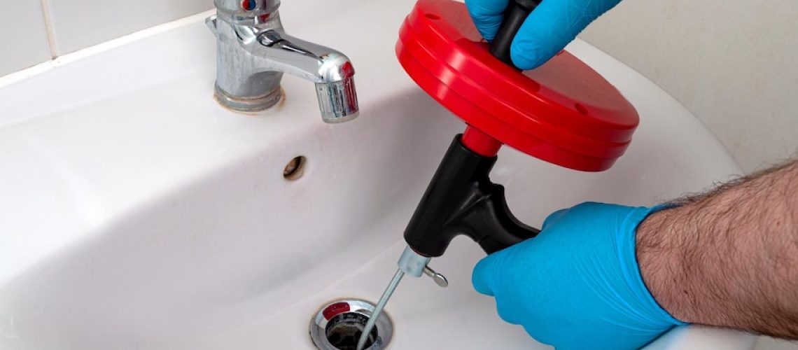 Um homem usando luvas de proteção serpenteando por um ralo